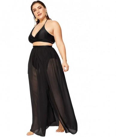 Cover-Ups Women's Sheer Beach Swimwear Cover Up Wrap Skirt - Black-1 - CZ18WAGQRCG $29.06