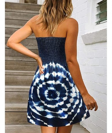 Cover-Ups Beach Dress for Women Summer Casual Cover-up Dresses Strapless Boho Floral Print - Navy Blue - C719EOIIIIL $28.35