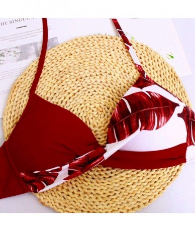 Sets Womens Padded Push-Up Bra Bikini Set Swimsuit Bathing Suit Swimwear Beachwe - Red - CT190Z48O0R $24.07