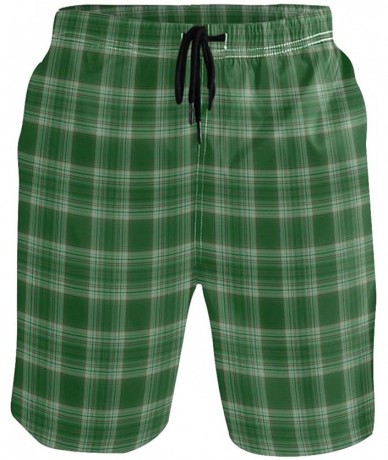 Board Shorts Mens Surfing Shorts American Flag Stripe Stars Swim Trunks Shorts - Green Buffalo Plaid Tartan Pattern - C718U5L...