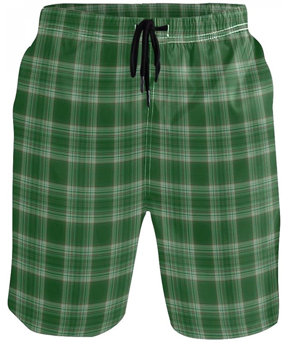 Board Shorts Mens Surfing Shorts American Flag Stripe Stars Swim Trunks Shorts - Green Buffalo Plaid Tartan Pattern - C718U5L...