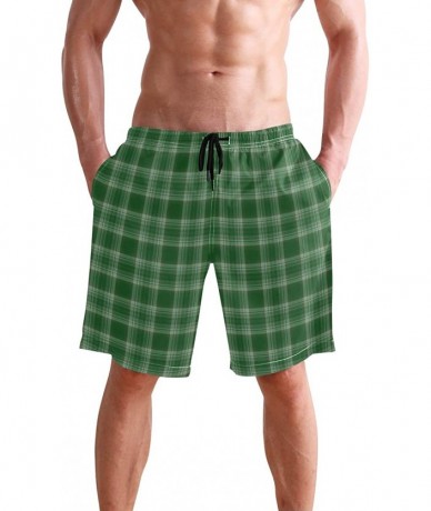 Board Shorts Mens Surfing Shorts American Flag Stripe Stars Swim Trunks Shorts - Green Buffalo Plaid Tartan Pattern - C718U5L...