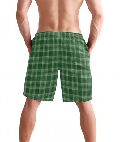 Board Shorts Mens Surfing Shorts American Flag Stripe Stars Swim Trunks Shorts - Green Buffalo Plaid Tartan Pattern - C718U5L...