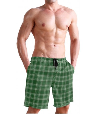 Board Shorts Mens Surfing Shorts American Flag Stripe Stars Swim Trunks Shorts - Green Buffalo Plaid Tartan Pattern - C718U5L...