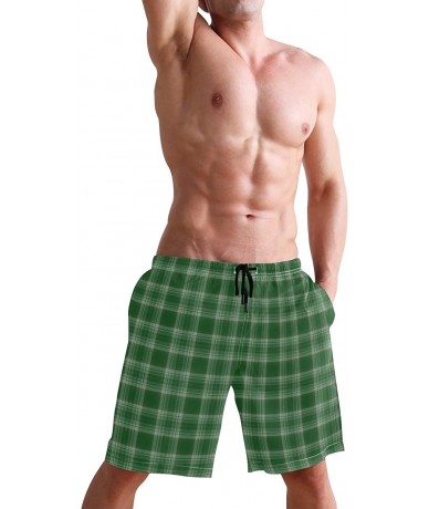 Board Shorts Mens Surfing Shorts American Flag Stripe Stars Swim Trunks Shorts - Green Buffalo Plaid Tartan Pattern - C718U5L...