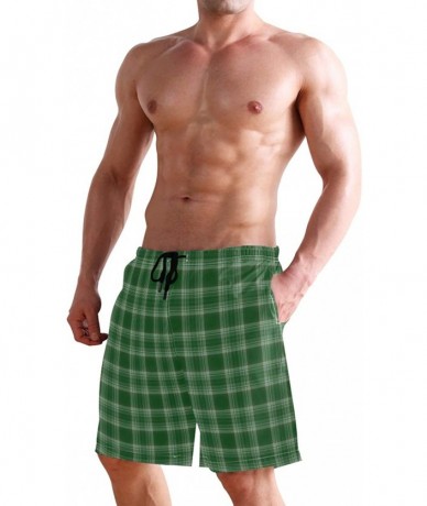 Board Shorts Mens Surfing Shorts American Flag Stripe Stars Swim Trunks Shorts - Green Buffalo Plaid Tartan Pattern - C718U5L...