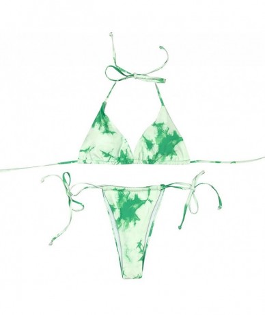 Sets Women's Tie-Dye Lace Up Halter Triangle Bikini Set G-String Thong Swimwear Two Piece Bathing Suit - Green - CD190HZIZQ7 ...