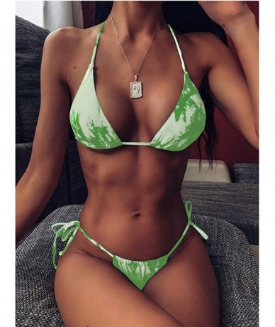 Sets Women's Tie-Dye Lace Up Halter Triangle Bikini Set G-String Thong Swimwear Two Piece Bathing Suit - Green - CD190HZIZQ7 ...