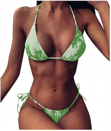 Sets Women's Tie-Dye Lace Up Halter Triangle Bikini Set G-String Thong Swimwear Two Piece Bathing Suit - Green - CD190HZIZQ7 ...