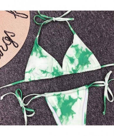 Sets Women's Tie-Dye Lace Up Halter Triangle Bikini Set G-String Thong Swimwear Two Piece Bathing Suit - Green - CD190HZIZQ7 ...