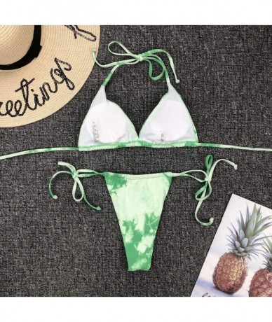 Sets Women's Tie-Dye Lace Up Halter Triangle Bikini Set G-String Thong Swimwear Two Piece Bathing Suit - Green - CD190HZIZQ7 ...