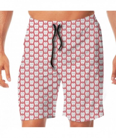 Trunks Men's Summer Beach Board Shorts Swim Trunks - Stretch Waist Band Board Shorts - Cartoon Teeth Pattern Pink - CA19CMK40...