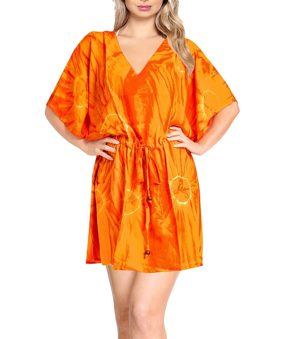 Cover-Ups Women's Midi Beach Dress Boho Flowy Party Dress Tunic T-Shirt Printed - Summer Orange_b253 - CA189IWXKCZ $33.77