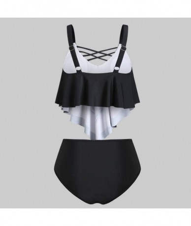 Tankinis Swimsuits for Women 2020 Two Piece Bathing Suits Ruffled Flounce Top with High Waisted Bottom Bikini Set Boho Black ...