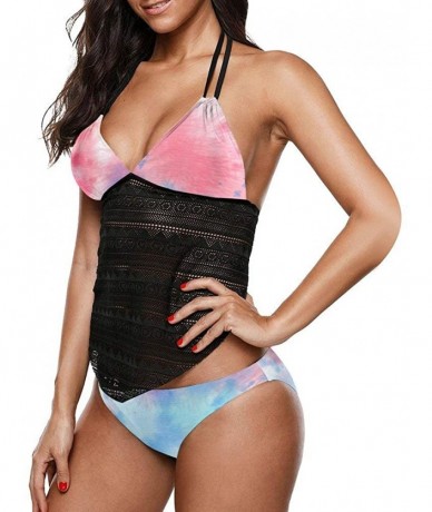 Racing Women's Fashion Tie Dye Cute Two Piece Tankini Sets Swimsuits - Tie Dye-pink - CK190SHM6ZA $45.58