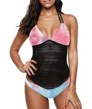 Racing Women's Fashion Tie Dye Cute Two Piece Tankini Sets Swimsuits - Tie Dye-pink - CK190SHM6ZA $45.58