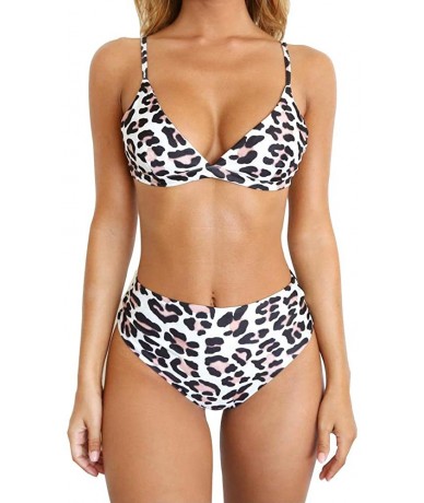 Sets Women's Leopard Printed High Waist Spaghetti Straps 2 Pieces Swimsuit Snakeskin Pattern Bikini Sets Black Leopard - C618...