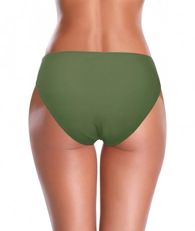 Tankinis Women's Cheeky Swimsuit Twist Front Bikini Bottoms Ruched Swim Bottoms - Olive Green - CD196TXXYCK $34.13