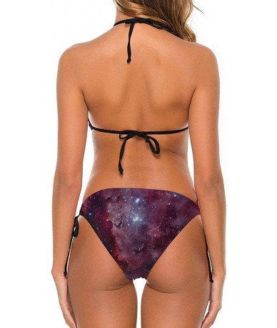 Sets Triangle Bikini Swimsuit Tie Side Bottom Padded Top Bathing Suit - Universe Red Galaxy - C3190HWRKAL $49.63