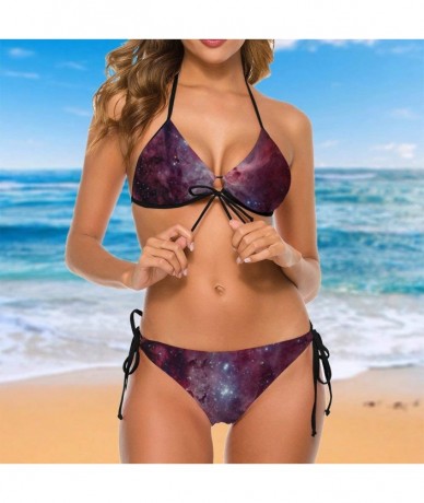 Sets Triangle Bikini Swimsuit Tie Side Bottom Padded Top Bathing Suit - Universe Red Galaxy - C3190HWRKAL $49.63