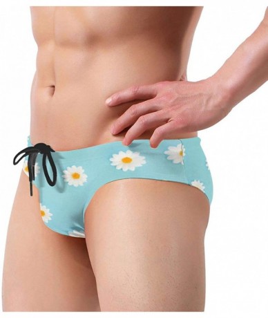 Briefs Mens Grape Fruit Pattern Swimwear Sexy Bikini Swim Briefs Low Rise Swimsuits Drawstring Trunks - Daisies Pattern - CF1...