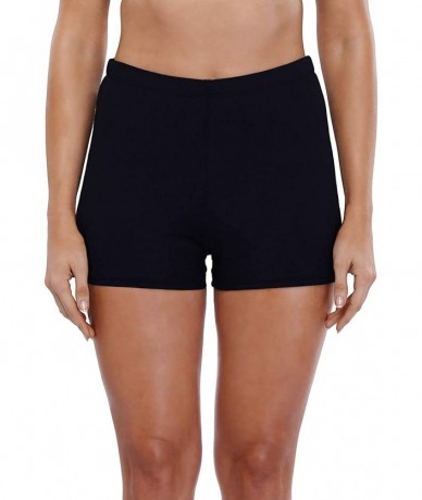 Bottoms Women's Stretch Swim Bottom Sport Board Shorts Solid Tankini Shorts - Black Basic - CW12LYLTUBP $34.60