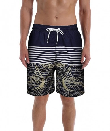 Board Shorts Men's Swim Trunk Beach Shorts - Navy Brown Web - CQ19C4WY3EH $37.18