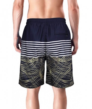 Board Shorts Men's Swim Trunk Beach Shorts - Navy Brown Web - CQ19C4WY3EH $37.18