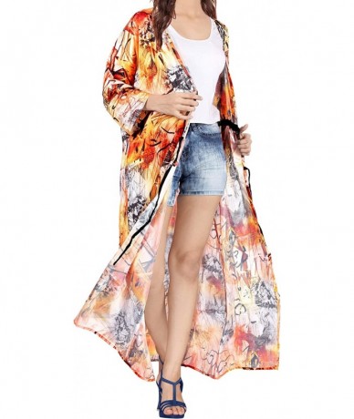 Cover-Ups Women's One Size Loose Blouse Tops Summer Kimono Cardigan Maxi Dress - Pumpkin Orange_a775 - CM18R40U3ZA $40.47