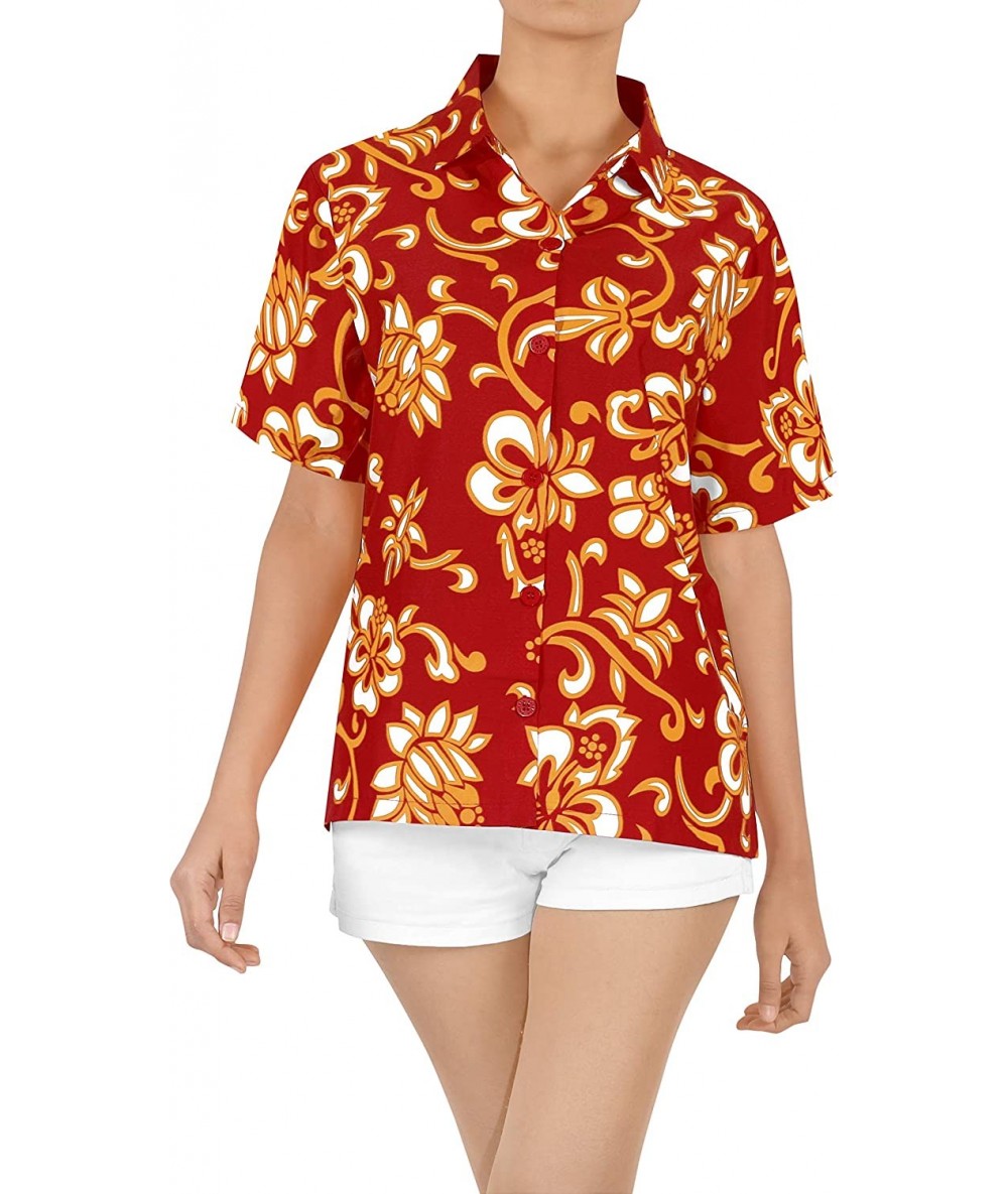 Cover-Ups Womens Hawaiian Blouse Shirt Dress Shirts Short Sleeve Shirts Printed A - Red_w910 - CN12N3892BS $30.32