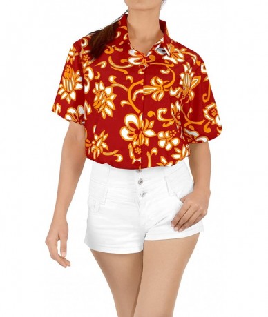 Cover-Ups Womens Hawaiian Blouse Shirt Dress Shirts Short Sleeve Shirts Printed A - Red_w910 - CN12N3892BS $30.32