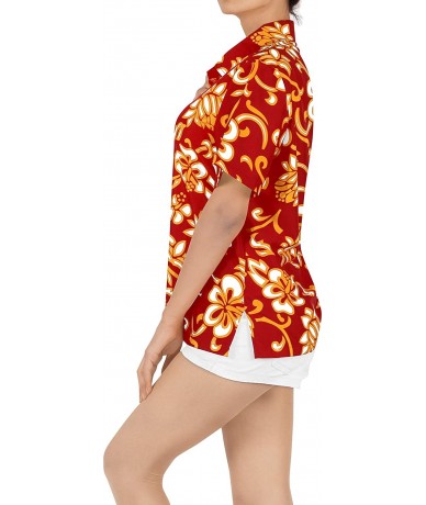 Cover-Ups Womens Hawaiian Blouse Shirt Dress Shirts Short Sleeve Shirts Printed A - Red_w910 - CN12N3892BS $30.32