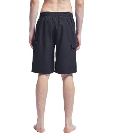 Trunks Men's Swim Trunks Quick Dry Beach Shorts Bathing Suits with Pockets - B-pure Black - C618UQ320XH $40.82