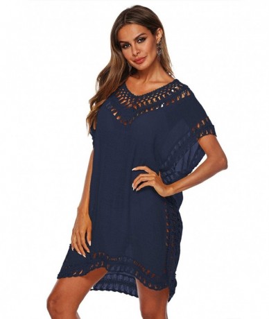 Cover-Ups Women's Hollow Out Swimsuit Cover Ups Mesh Beach Crochet Chiffon Tassel Bathing Suit Bikini Wear Coverups Dress Nav...