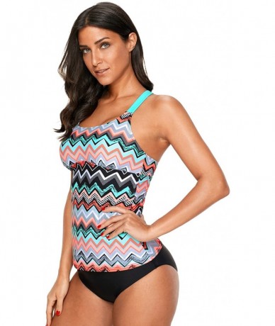 Tankinis Swimsuits for Women│Vibrant Ethnic Print Two Piece Tankini Set│Bathing Suits Sports Swimwear - As Shown-410603-6 - C...