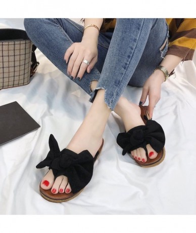 One-Pieces Sandals for Women Flat Slide Sandals for Women Cork Sole Canvas Cute Knot Bow Womens Slides Sandals for Women Z1 b...