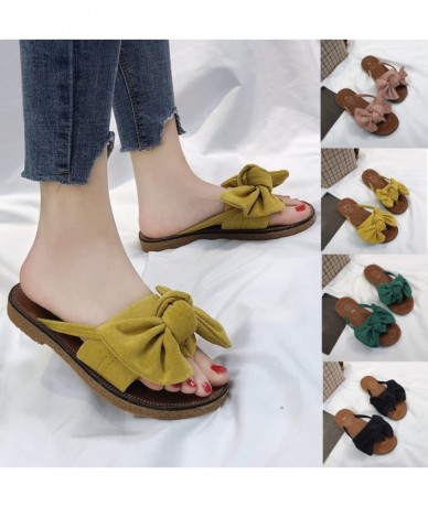 One-Pieces Sandals for Women Flat Slide Sandals for Women Cork Sole Canvas Cute Knot Bow Womens Slides Sandals for Women Z1 b...