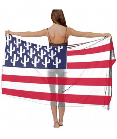 Cover-Ups Women Chiffon Sarong Beach Bikini Cover Up Wedding Party Shawls Wraps - Cactus Usa Flag - C9190HHR0U7 $44.78