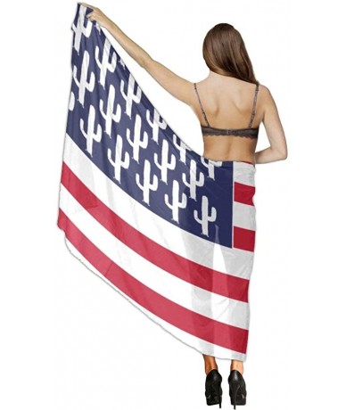 Cover-Ups Women Chiffon Sarong Beach Bikini Cover Up Wedding Party Shawls Wraps - Cactus Usa Flag - C9190HHR0U7 $44.78