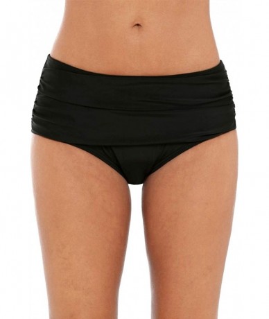 Tankinis Women's Bikini Bottom Retro High Waisted Swim Briefs Swimwear Shorts - Black(ruched) - CC18L2G7Y4Q $32.20