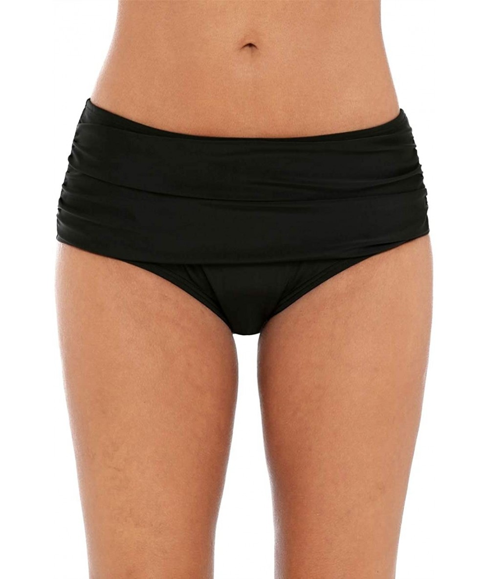 Tankinis Women's Bikini Bottom Retro High Waisted Swim Briefs Swimwear Shorts - Black(ruched) - CC18L2G7Y4Q $32.20