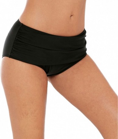 Tankinis Women's Bikini Bottom Retro High Waisted Swim Briefs Swimwear Shorts - Black(ruched) - CC18L2G7Y4Q $32.20