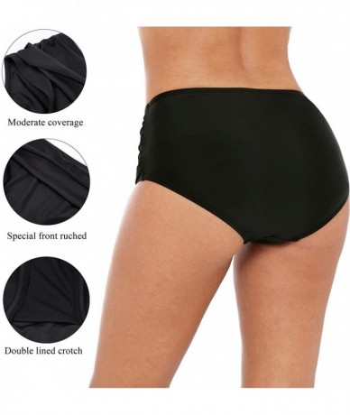 Tankinis Women's Bikini Bottom Retro High Waisted Swim Briefs Swimwear Shorts - Black(ruched) - CC18L2G7Y4Q $32.20