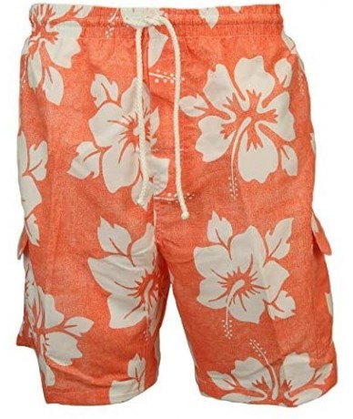 Trunks Men's Classic Long Swim Trunks Bathing Suit- Surfer Hibiscus- No Grommets - Orange - C018UMA46CD $46.08