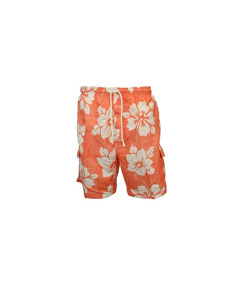 Trunks Men's Classic Long Swim Trunks Bathing Suit- Surfer Hibiscus- No Grommets - Orange - C018UMA46CD $46.08