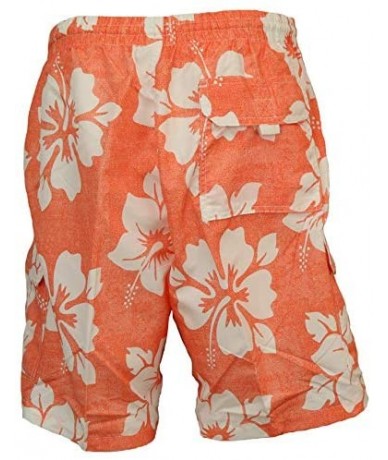 Trunks Men's Classic Long Swim Trunks Bathing Suit- Surfer Hibiscus- No Grommets - Orange - C018UMA46CD $46.08