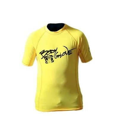 Rash Guards Basic Deluxe Junior's Short Sleeve Lycra Rashguard Shirt - Yellow - C3111GIRMV7 $28.19