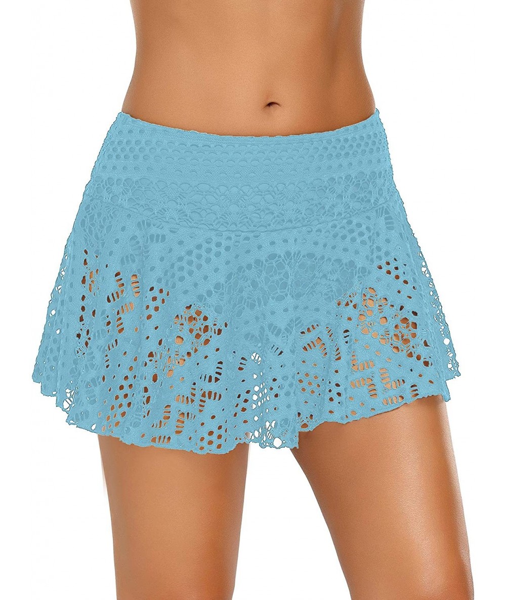 Tankinis Women's Lace Crochet Skirted Bikini Bottom Swimsuit Short Skort Swimdress - Air Blue - CR19C9NNG9L $37.40