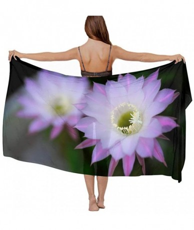 Cover-Ups Women Chiffon Scarf Sunscreen Shawl Wrap Swimsuit Cover Up Beach Sarongs - Purple Fig Cactus Flower - CV19C6NYH3M $...