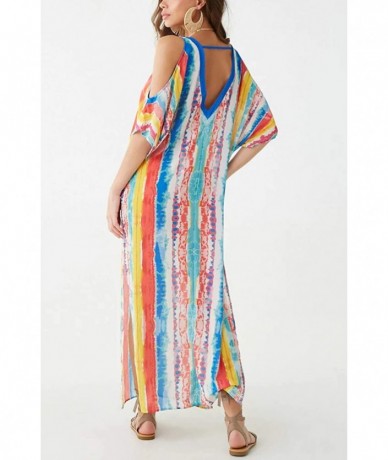 Cover-Ups Women's Swimwear Swimsuit Cover ups Rainbow Print Fast Dry Off Shoulder Turkish Kaftans Cover up (5901) - C618I3UN9...